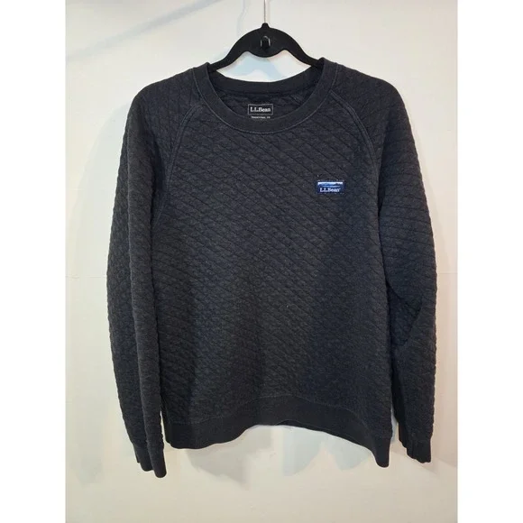 L.L.Bean Sweatshirt Mens M Navy Blue Quilted Crewneck Pullover Traditional Fit - Picture 1 of 3